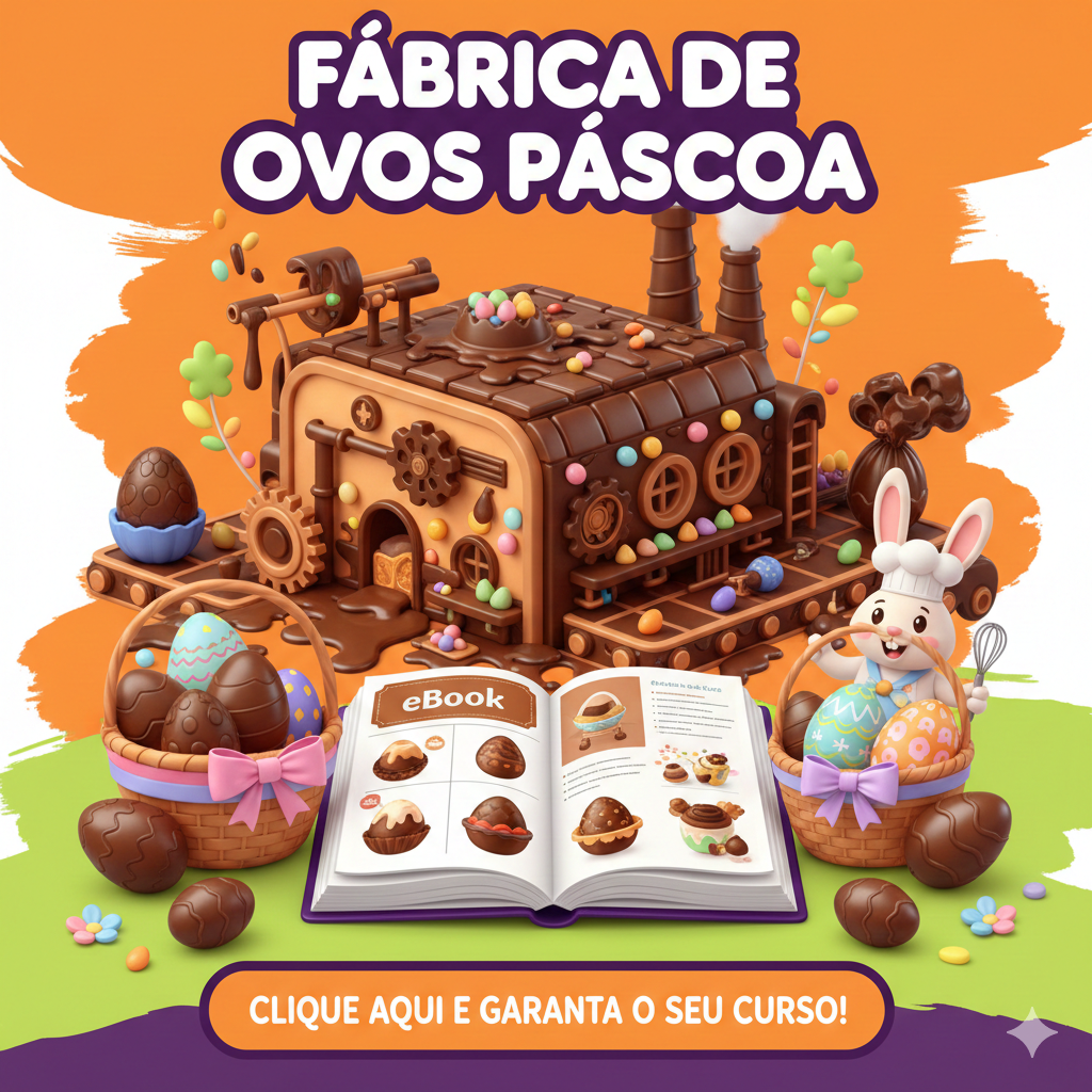 Curso online Fábrica de Ovos Páscoa com receitas passo a passo para produzir ovos de chocolate artesanais nesta Páscoa.