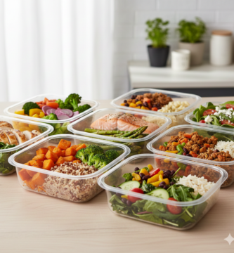 marmitas saudáveis fitness prontas para venda organizadas em bancada