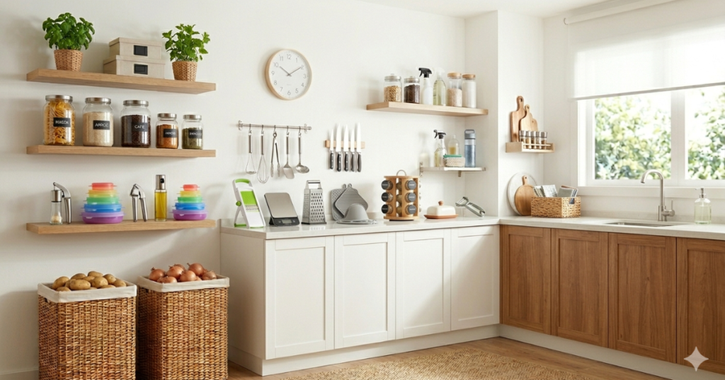 Top 10 baratinhos da Sho para cozinha: utensílios práticos e baratos como amassador, tampas de silicone, borrifador de azeite e fatiador, que ajudam na organização e praticidade da cozinha.