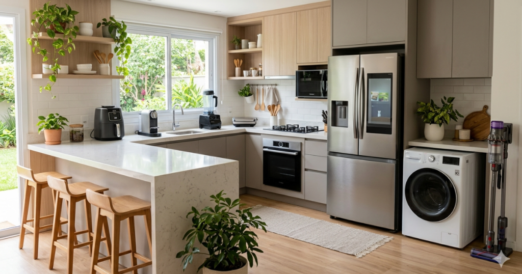 Top 10 eletrodomésticos mais vendidos em 2026: air fryer, geladeira frost free, máquina de lavar, micro-ondas, liquidificador, cafeteira, aspirador de pó, fogão, forno elétrico e sanduicheira, ideais para facilitar tarefas diárias e tornar a casa mais prática e moderna.