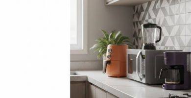 eletrodomésticos mais vendidos 2026 em cozinha moderna com air fryer microondas geladeira e liquidificador