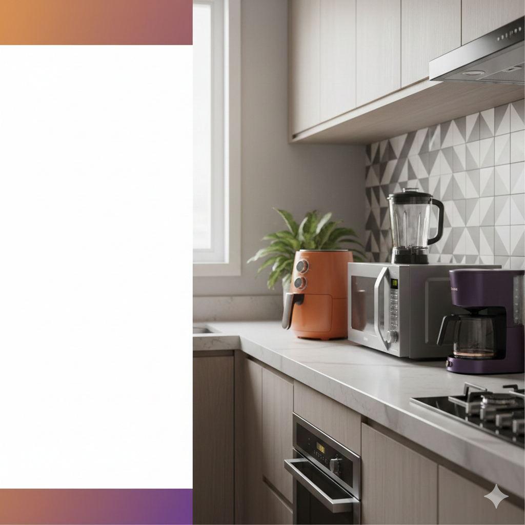 eletrodomésticos mais vendidos 2026 em cozinha moderna com air fryer microondas geladeira e liquidificador