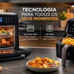 Comparativo de Air Fryer Oven vs Air Fryer Tradicional em uma cozinha moderna, destacando as opções de fritura sem óleo.